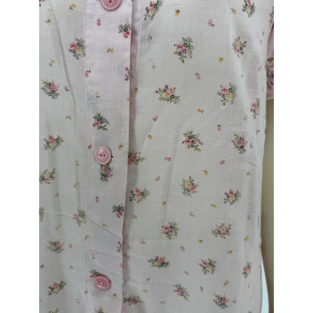 Vintage 1950s‎ Handmade Pink Floral Cotton Puff Sleeve House Robe Semi Sheer